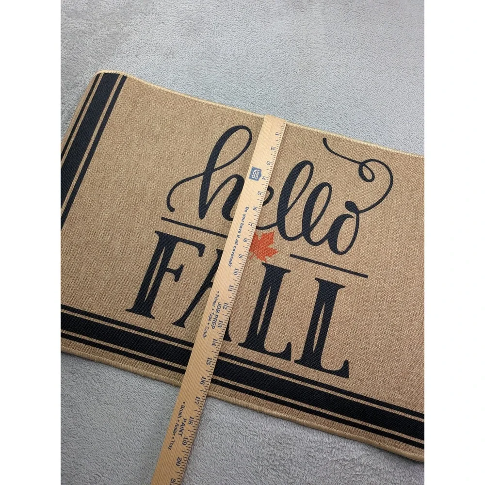 Hello Fall Flax Decorative Floor Mat Brown Black Farmhouse Autumn Doormat 18x30